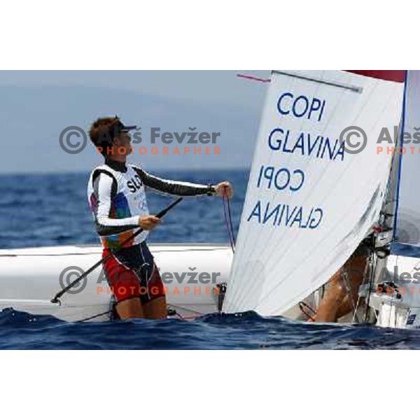 Tomaz Copi and Mitja Glavina of Slovenia competing in 470 in sailing during summer Olympic games in Athens 2004, Greece 