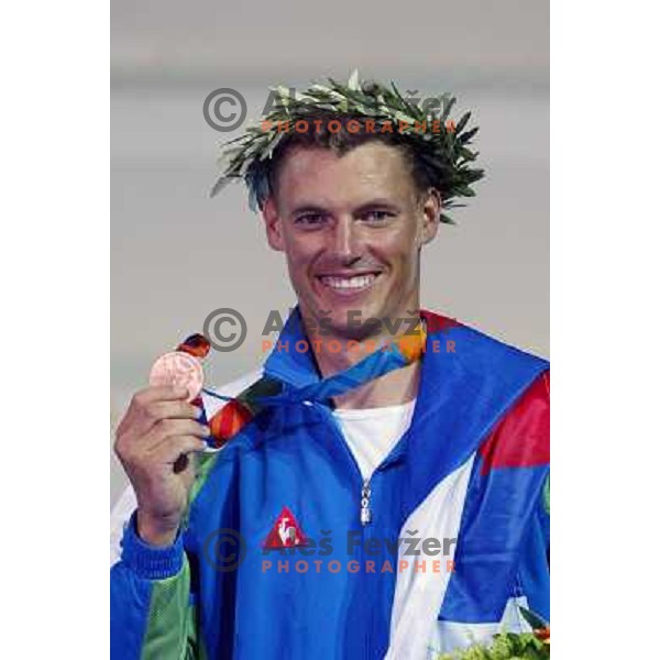 Vasilij Zbogar of Slovenia won bronze Olympic medal in laser class in sailing during summer Olympic games in Athens on August 22,2004, Greece 