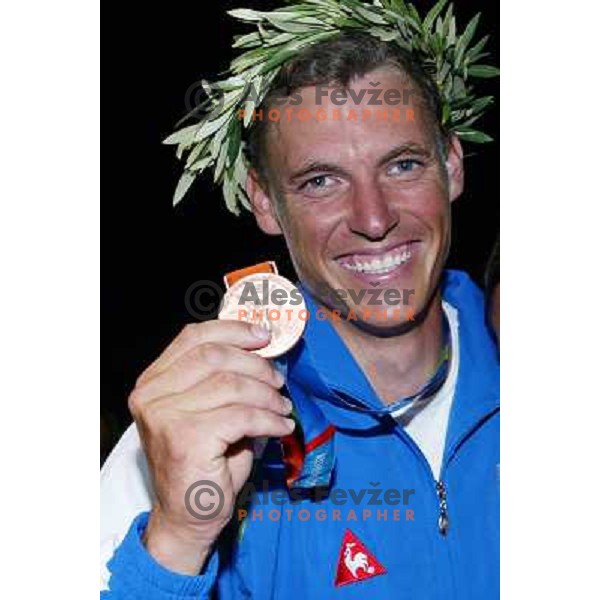 Vasilij Zbogar of Slovenia won bronze Olympic medal in laser class in sailing during summer Olympic games in Athens on August 22,2004, Greece 