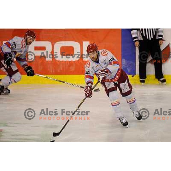 Tomi Hafner, Mike Bayrak in action during Ice hockey match HDD Tilia Olimpija - Acroni Jesenice in 2nd game of the final of the Slovenian ice hockey league, Tivoli Hall, 03.04.2011 