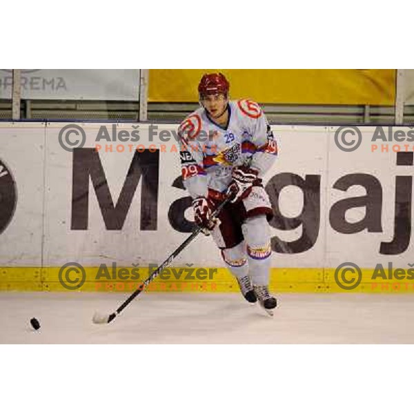 Aleksandar Magovac in action during Ice hockey match HDD Tilia Olimpija - Acroni Jesenice in 2nd game of the final of the Slovenian ice hockey league, Tivoli Hall, 03.04.2011 