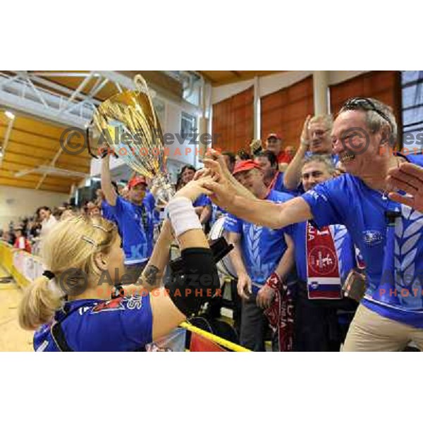 Maja Zrnec of Kirm Mercator celebrates victory at handball game Krim Mercator-Krka in the Final of Slovenian Cup, played in Zagorje on April 3, 2011 