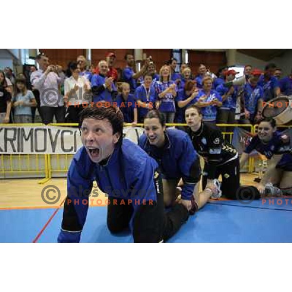 Sergeja Stefanisin of Kirm Mercator celebrates victory at handball game Krim Mercator-Krka in the Final of Slovenian Cup, played in Zagorje on April 3, 2011 