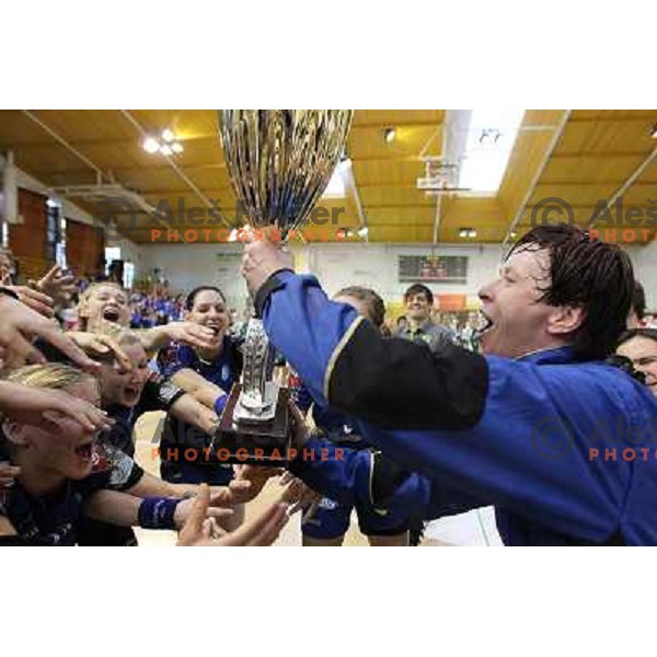 Sergeja Stefanisin of Kirm Mercator celebrates victory at handball game Krim Mercator-Krka in the Final of Slovenian Cup, played in Zagorje on April 3, 2011 