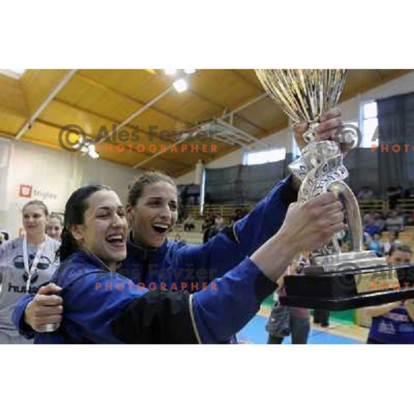 Andrea Lekic of Kirm Mercator celebrates victory at handball game Krim Mercator-Krka in the Final of Slovenian Cup, played in Zagorje on April 3, 2011 