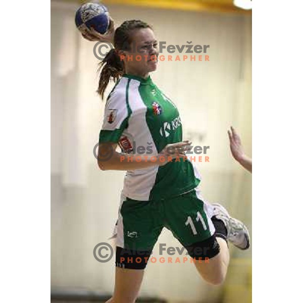 Karmen Kek of Krka in action during handball game Krka-Krim Mercator in the final of Slovenian Cup, played in Zagorje, Slovenia on April 3, 2011. 