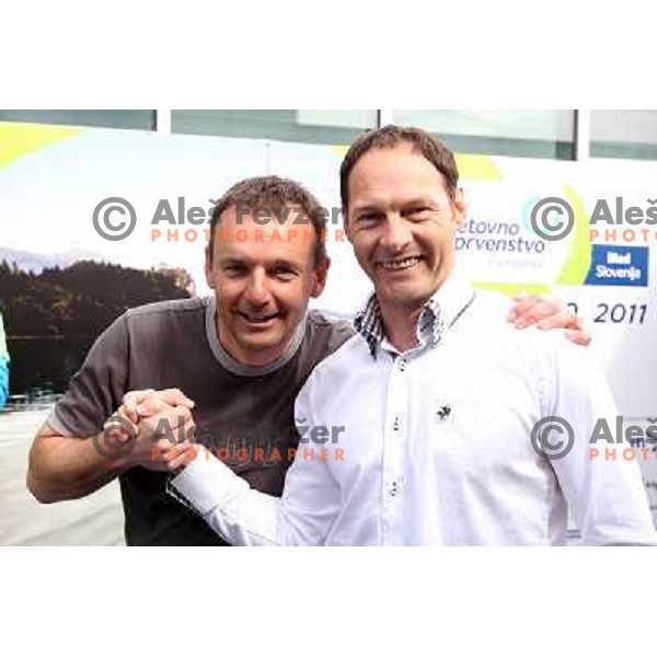 Ales Fevzer, Joze Potrebujes during Press conference of organizing commitee of Bled 2011 World Rowing Championships in Ljubljana, Slovenia on April 14,2011 