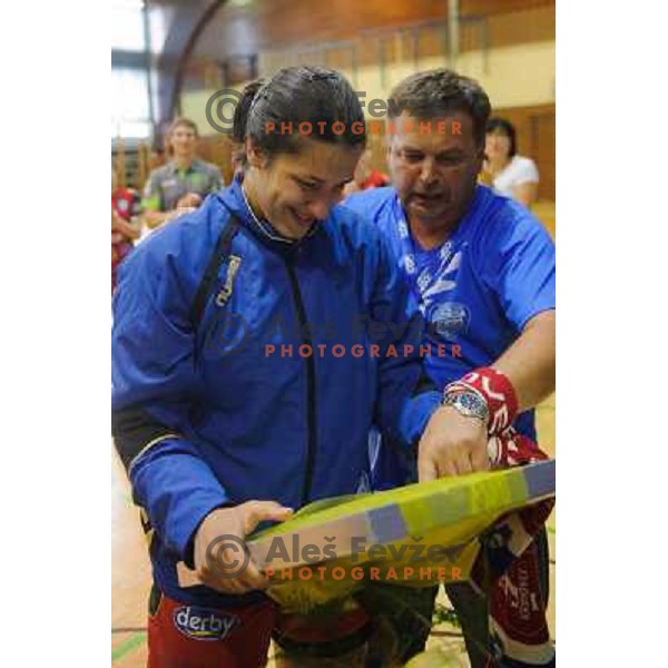 Andrea Lekic and Krimovci after the handball match Krim - Krka, last game of the season, played in Galjevica, Ljubljana, Slovenia on May 14, 2011 