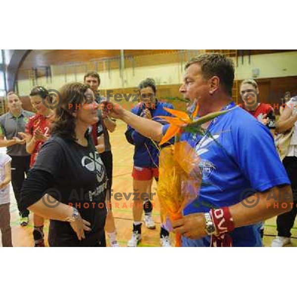 Marta Bon and Krimovci after the handball match Krim - Krka, last game of the season, played in Galjevica, Ljubljana, Slovenia on May 14, 2011 