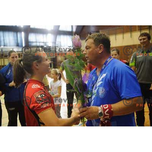 Ariane Grosman and Krimovci after the handball match Krim - Krka, last game of the season, played in Galjevica, Ljubljana, Slovenia on May 14, 2011 