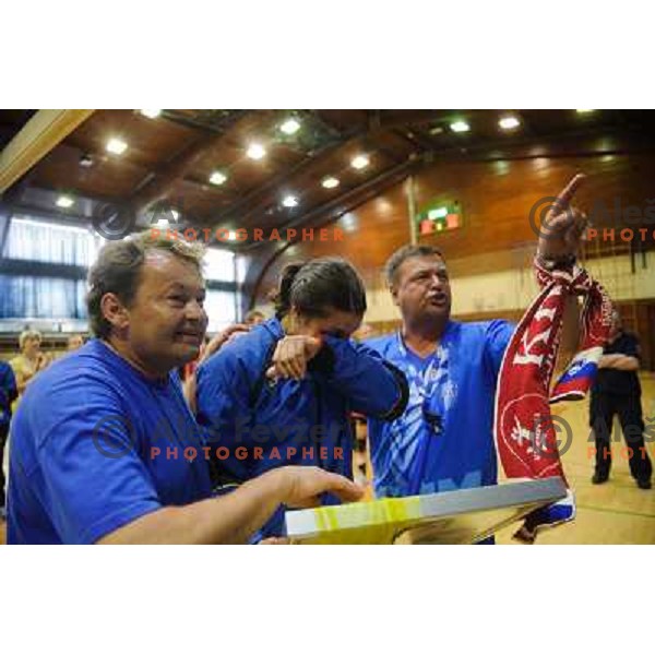 Andrea Lekic and Krimovci after the handball match Krim - Krka, last game of the season, played in Galjevica, Ljubljana, Slovenia on May 14, 2011 
