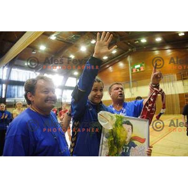 Andrea Lekic and Krimovci after the handball match Krim - Krka, last game of the season, played in Galjevica, Ljubljana, Slovenia on May 14, 2011 