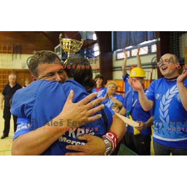 Andrea Lekic and Krimovci after the handball match Krim - Krka, last game of the season, played in Galjevica, Ljubljana, Slovenia on May 14, 2011 