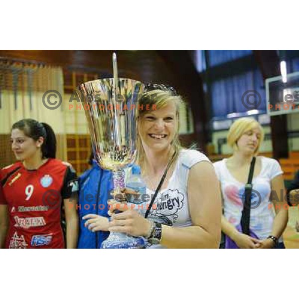 Krim players celebrate 17th Slovenian title after the handball match Krim - Krka, last game of the season, played in Galjevica, Ljubljana, Slovenia on May 14, 2011 