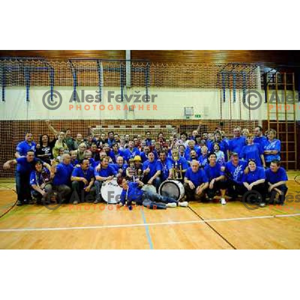 Krim players celebrate 17th Slovenian title after the handball match Krim - Krka, last game of the season, played in Galjevica, Ljubljana, Slovenia on May 14, 2011 