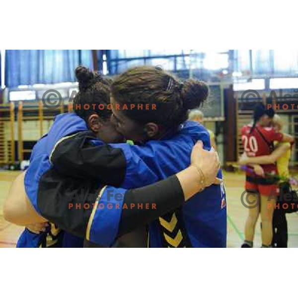Jelena Grubisic, Andrea Penezic after the handball match Krim - Krka, last game of the season, played in Galjevica, Ljubljana, Slovenia on May 14, 2011 