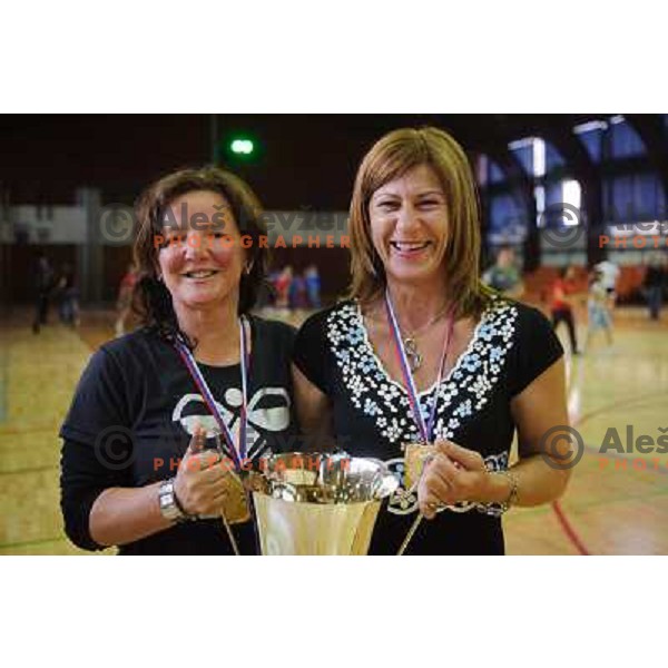 Marta Bon, Tanja Polajnar after the handball match Krim - Krka, last game of the season, played in Galjevica, Ljubljana, Slovenia on May 14, 2011 