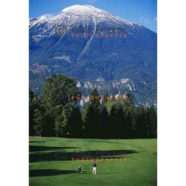KIngs course at bled, 18th hole with Mt. Stol in background