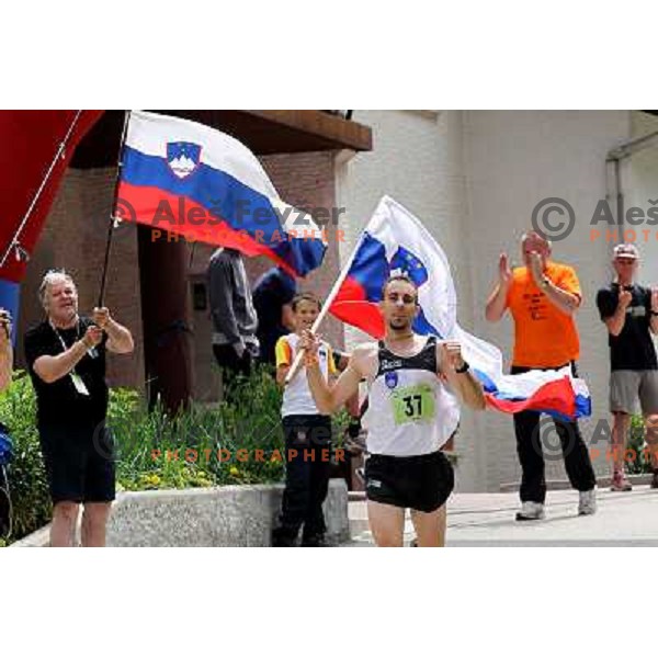 Mitja Kosovelj of Slovenia, winner of 8th World Long Distance Mountain Running Challenge in Slovenia on June 18, 2011. Start in Petrovo Brdo, finish in Podbrdo, 37.5 km with total of 5300 meters of climbs and descents 