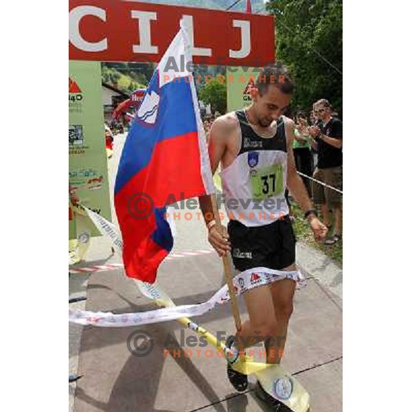 Mitja Kosovelj of Slovenia, winner of 8th World Long Distance Mountain Running Challenge in Slovenia on June 18, 2011. Start in Petrovo Brdo, finish in Podbrdo, 37.5 km with total of 5300 meters of climbs and descents 