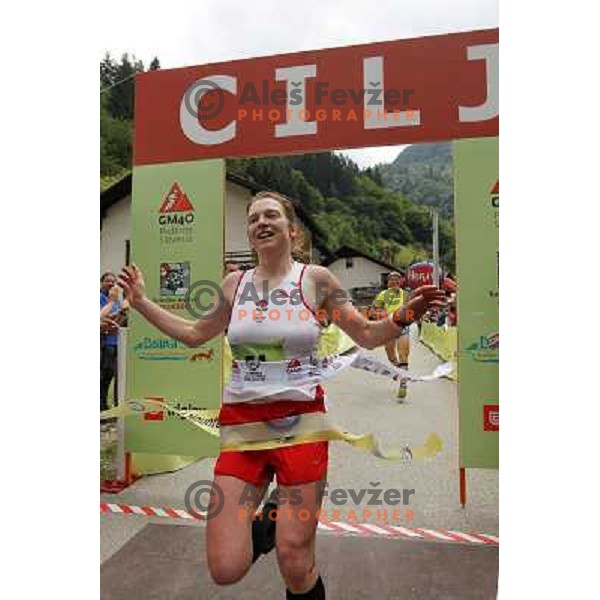 Philippa Maddams of England, winner of 8th World Long Distance Mountain Running Challenge in Slovenia on June 18, 2011. Start in Petrovo Brdo, finish in Podbrdo, 37.5 km with total of 5300 meters of climbs and descents 