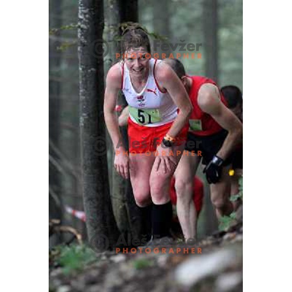 Philippa Maddams of England, winner of 8th World Long Distance Mountain Running Challenge in Slovenia on June 18, 2011. Start in Petrovo Brdo, finish in Podbrdo, 37.5 km with total of 5300 meters of climbs and descents 