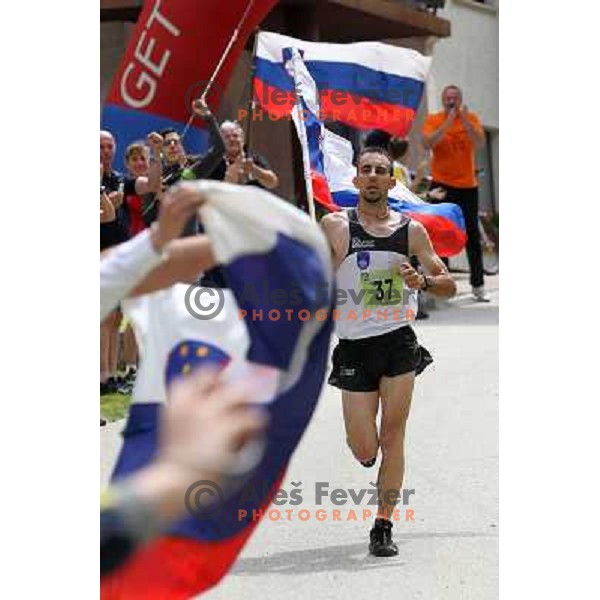 Mitja Kosovelj of Slovenia, winner of 8th World Long Distance Mountain Running Challenge in Slovenia on June 18, 2011. Start in Petrovo Brdo, finish in Podbrdo, 37.5 km with total of 5300 meters of climbs and descents 
