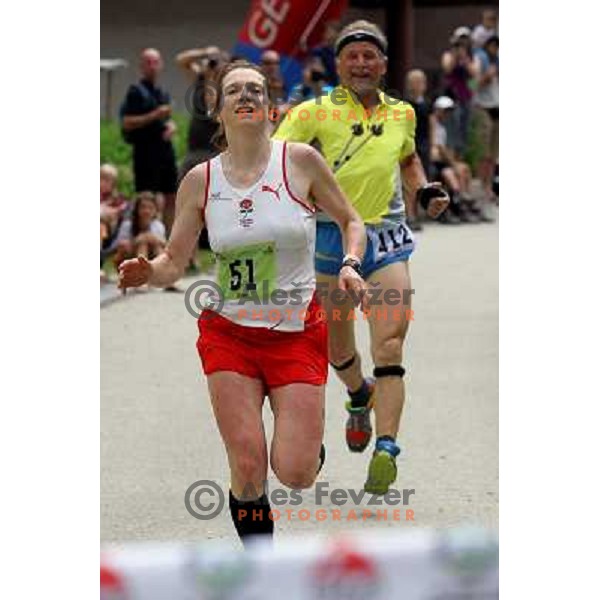 Philippa Maddams of England, winner of 8th World Long Distance Mountain Running Challenge in Slovenia on June 18, 2011. Start in Petrovo Brdo, finish in Podbrdo, 37.5 km with total of 5300 meters of climbs and descents 
