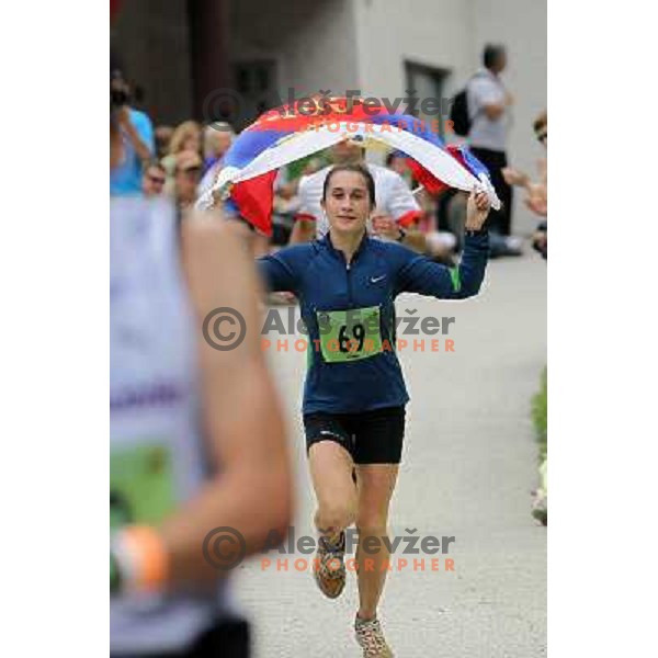 Philippa Maddams of England, winner of 8th World Long Distance Mountain Running Challenge in Slovenia on June 18, 2011. Start in Petrovo Brdo, finish in Podbrdo, 37.5 km with total of 5300 meters of climbs and descents 