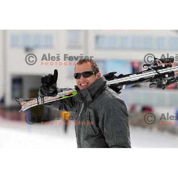 Jure Kosir, alpine skiier and Olympic bronze medalist in slalom at 1994 games in Lilehammer during free ride skiing at Kravec ski resort, Slovenia on March 17,2010 