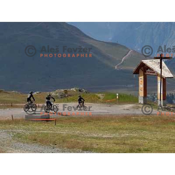 MTB park in Alpe d\'Huez ski resort, France on August 3, 2011 