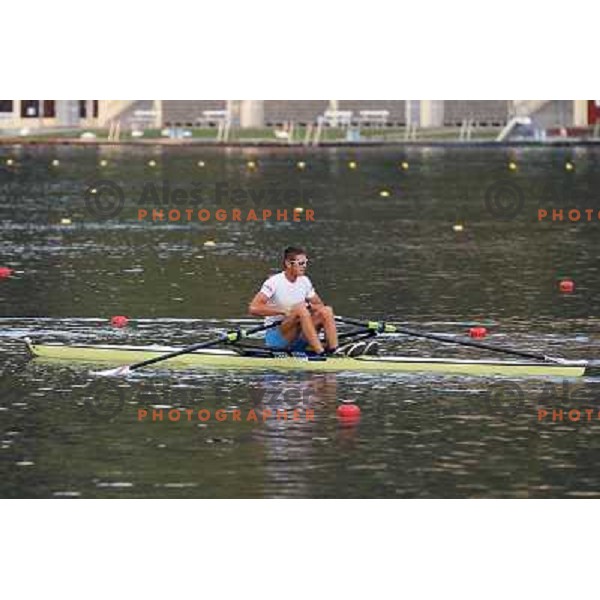 Janez Jurse of Slovenia during practice session at Lake Bled a day before first races at 2011 World Rowing Championships at Bled, Slovenia on August 28,2011 
