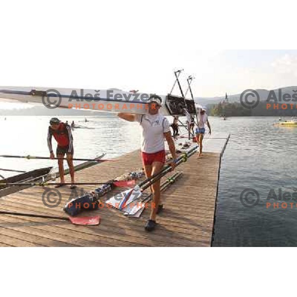 Luka Spik and Iztok Cop of Slovenia during practice session at Lake Bled a day before first races at 2011 World Rowing Championships at Bled, Slovenia on August 28,2011 