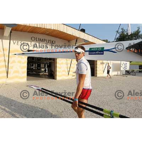 Iztok Cop of Slovenia during practice session at Lake Bled a day before first races at 2011 World Rowing Championships at Bled, Slovenia on August 28,2011 