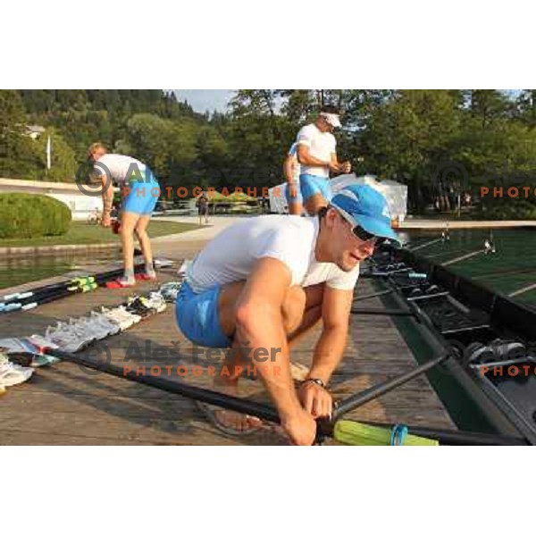 Matej Rojec, Gasper Fistravec of Slovenia during practice session at Lake Bled a day before first races at 2011 World Rowing Championships at Bled, Slovenia on August 28,2011 