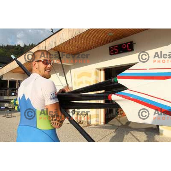 Jan Spik of Slovenia during practice session at Lake Bled a day before first races at 2011 World Rowing Championships at Bled, Slovenia on August 28,2011 