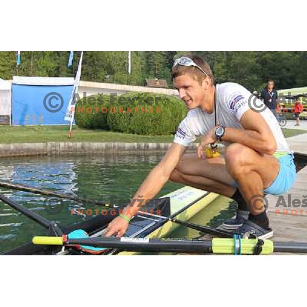 Janez Jurse of Slovenia during practice session at Lake Bled a day before first races at 2011 World Rowing Championships at Bled, Slovenia on August 28,2011 