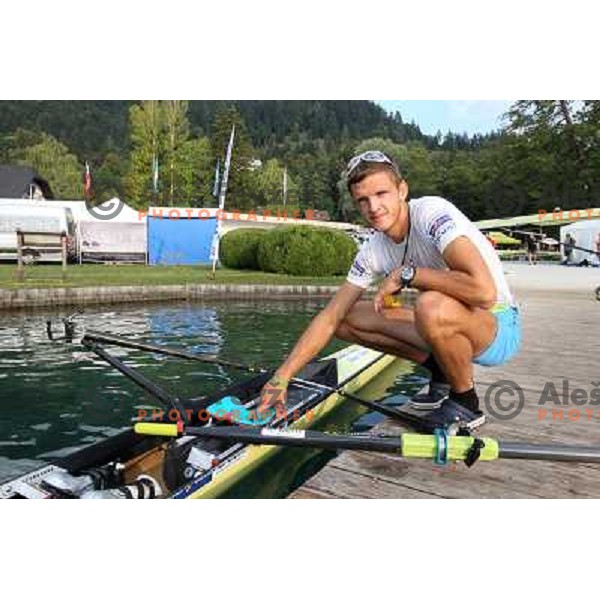 Janez Jurse of Slovenia during practice session at Lake Bled a day before first races at 2011 World Rowing Championships at Bled, Slovenia on August 28,2011 