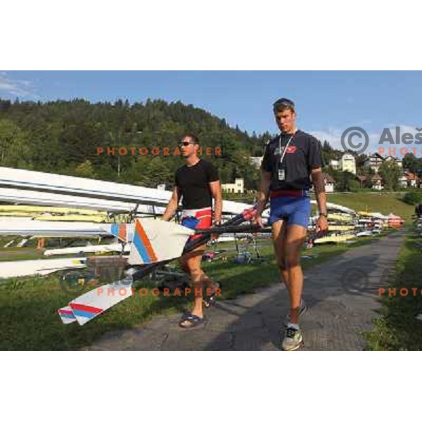 Early morning practice session at Lake Bled a day before first races at 2011 World Rowing Championships at Bled, Slovenia on August 28,2011 