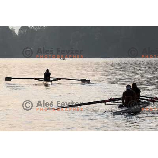Early morning practice session at Lake Bled a day before first races at 2011 World Rowing Championships at Bled, Slovenia on August 28,2011 