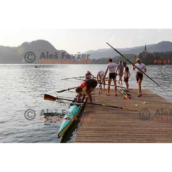 Early morning practice session at Lake Bled a day before first races at 2011 World Rowing Championships at Bled, Slovenia on August 28,2011 