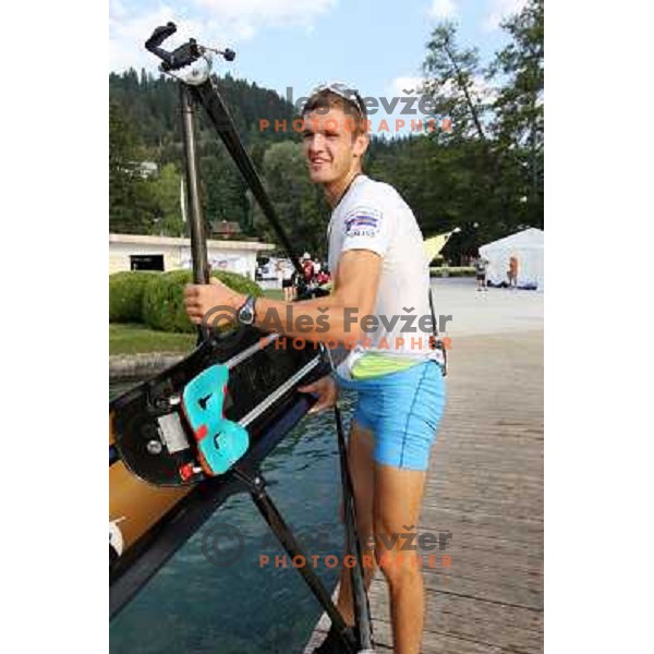 Janez Jurse of Slovenia during practice session at Lake Bled a day before first races at 2011 World Rowing Championships at Bled, Slovenia on August 28,2011 