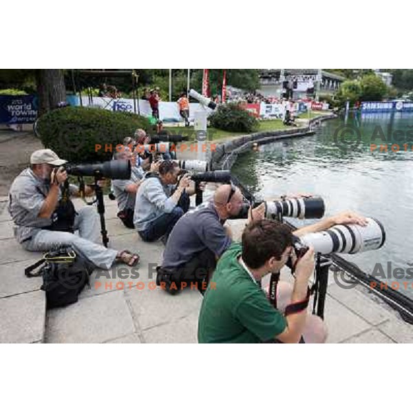 Photographers at work during first day of competition at 2011 World Rowing Championships at Bled, Slovenia on August 28,2011 
