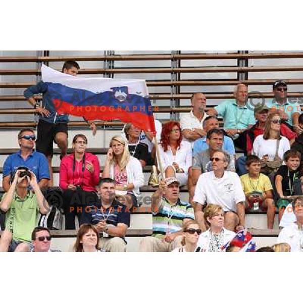 Fans in action during first day of competition at 2011 World Rowing Championships at Bled, Slovenia on August 28,2011 