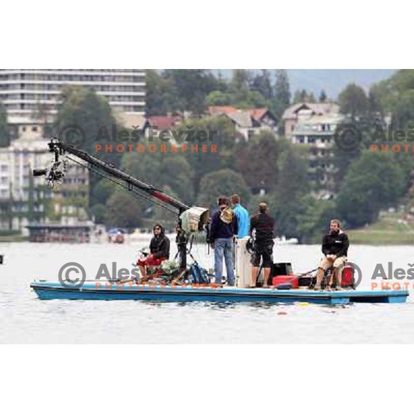 TV crew working on the lake during first day of competition at 2011 World Rowing Championships at Bled, Slovenia on August 28,2011 