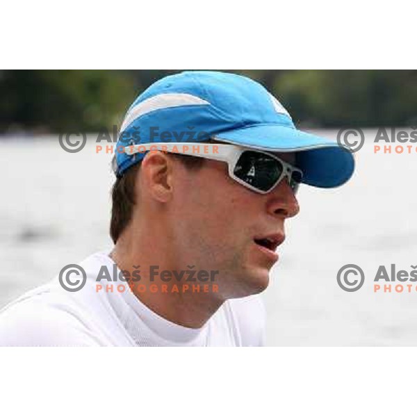 Matej Rojec of Slovenia in action during first day of competition at 2011 World Rowing Championships at Bled, Slovenia on August 28,2011 