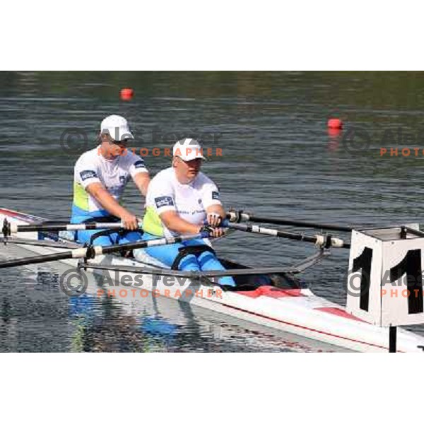 Dejan Fabcic and Mojca Tomazin, slovene diasbled rowers in action during third day of competition at 2011 World Rowing Championships at Bled, Slovenia on August 30,2011 
