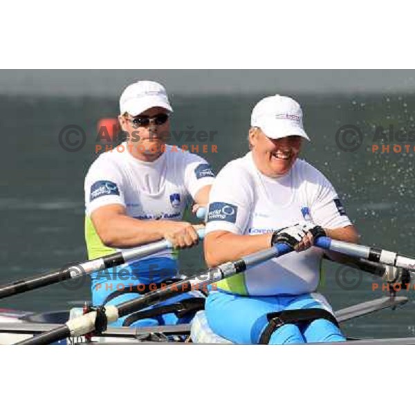 Dejan Fabcic and Mojca Tomazin, slovene diasbled rowers in action during third day of competition at 2011 World Rowing Championships at Bled, Slovenia on August 30,2011 