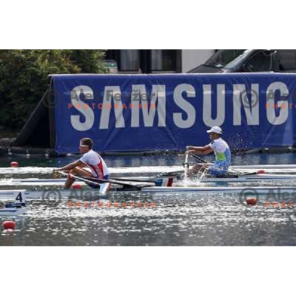 Rajko Hrvat of Slovenia in action during third day of competition at 2011 World Rowing Championships at Bled, Slovenia on August 30,2011 