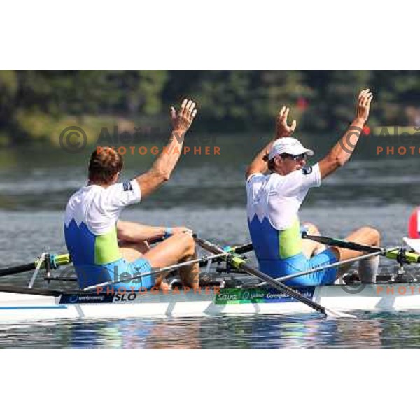 Luka Spik and Iztok Cop of Slovenia during semi-final of 2011 World Rowing Championships at Bled, Slovenia on September 1,2011 